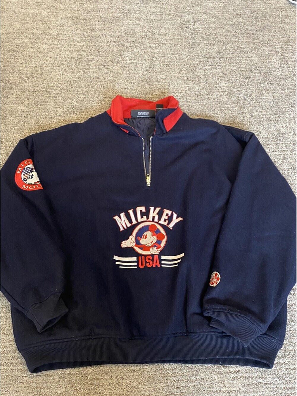 Disney Mickey USA Originals Men's Wool Pullover Jacket Navy blue Large Vtg